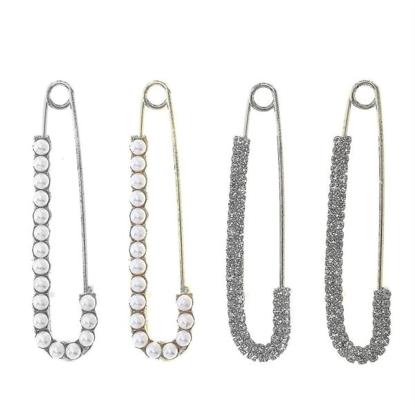 4pcs Rhinestone Brooch Safety Pin Sweater Large Pin Chic Clothing Ornament Carousel 1