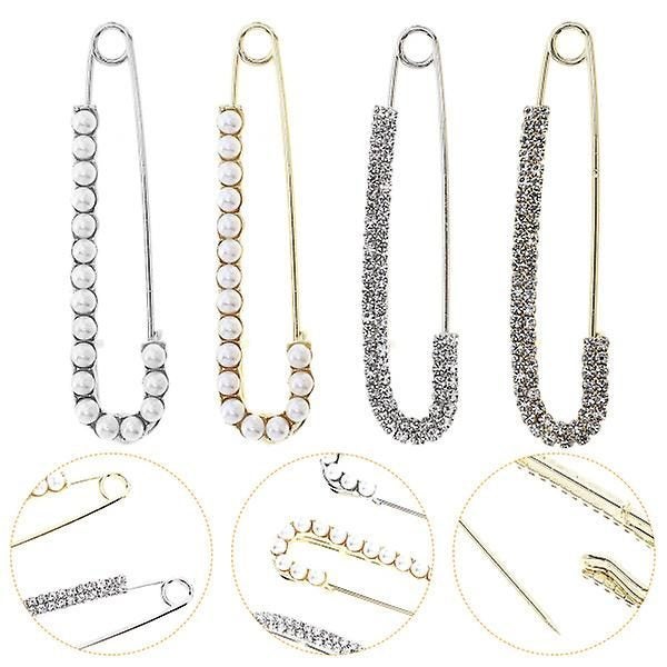 4pcs Rhinestone Brooch Safety Pin Sweater Large Pin Chic Clothing Ornament Carousel 3