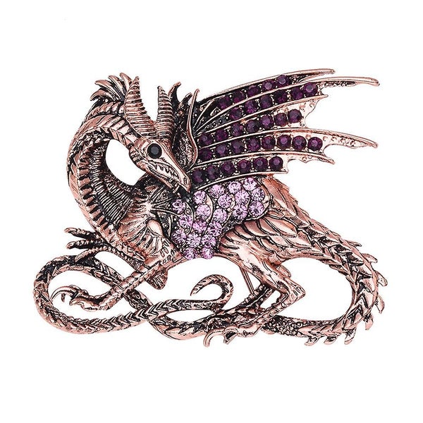 Animal Brooch Fierce Dragon Rhinestone Lapel Pin Fashionable For Women Men purp Carousel 1