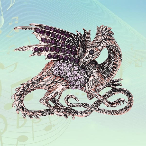 Animal Brooch Fierce Dragon Rhinestone Lapel Pin Fashionable For Women Men purp Carousel 3