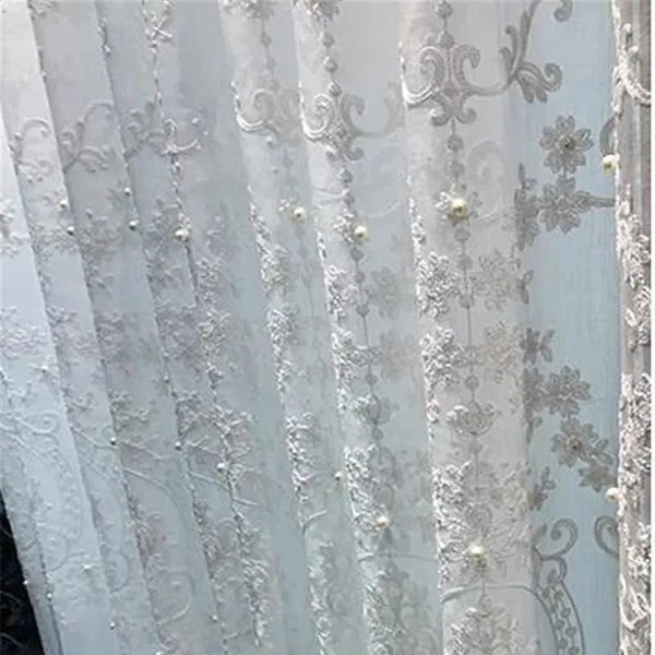 White Elegant Lxury Curtains Tulle Contain Pearls Embroidery Beads Window CHK29M Carousel 1