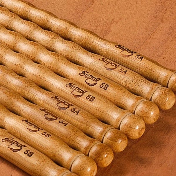 1 Pairs Wavy Pattern Bamboo Drumsticks 5A / 5B / 6A Drum Stick Durable Pr CHK29M Carousel 1