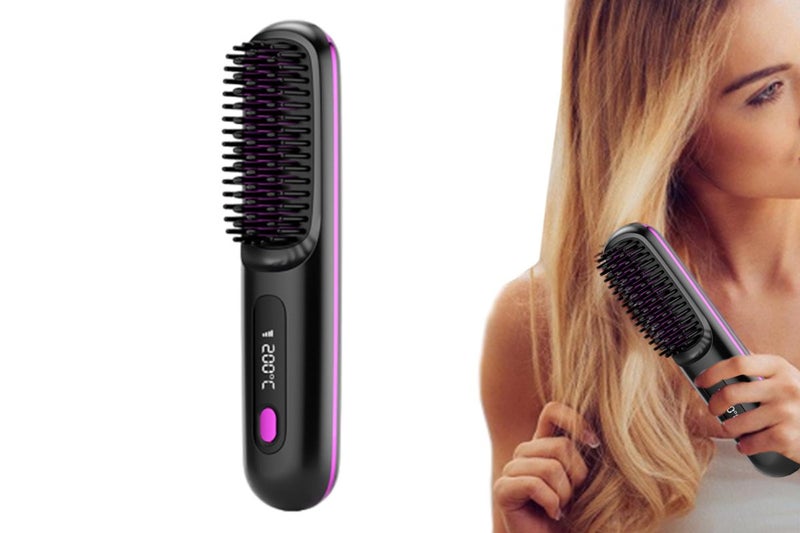 Portable Cordless Hair Brush LED Display Negative Ion Heating Comb-Black Carousel 1