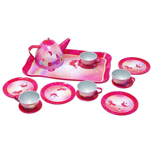 PP Unicorn Butterfly 14 Piece Tin Tea Set Carousel 1