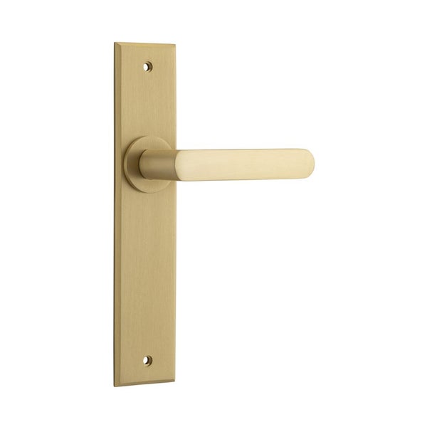 Iver Osaka Door Lever Handle on Chamfered Backplate Brushed Brass Carousel 1
