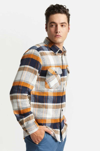 Brixton Unisex Bowery LS Flannel in Joe Blue/Off White Carousel 2