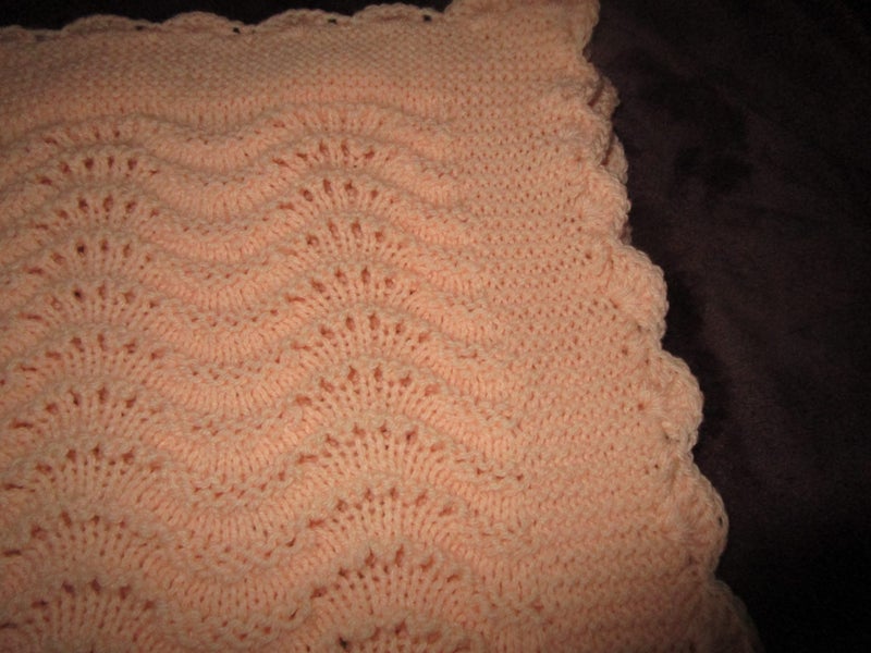 Apricot Double Knit Feather and Fans shawl/blanket ** Carousel 1
