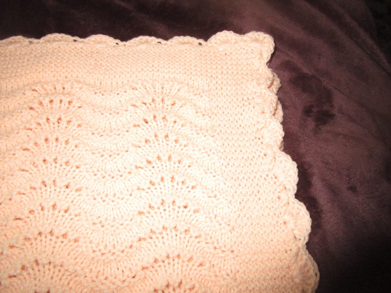 Apricot Double Knit Feather and Fans shawl/blanket ** Carousel 2