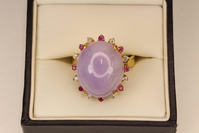 Natural 22.75CT Purple Jadeite 14ct Gold ring Carousel 1