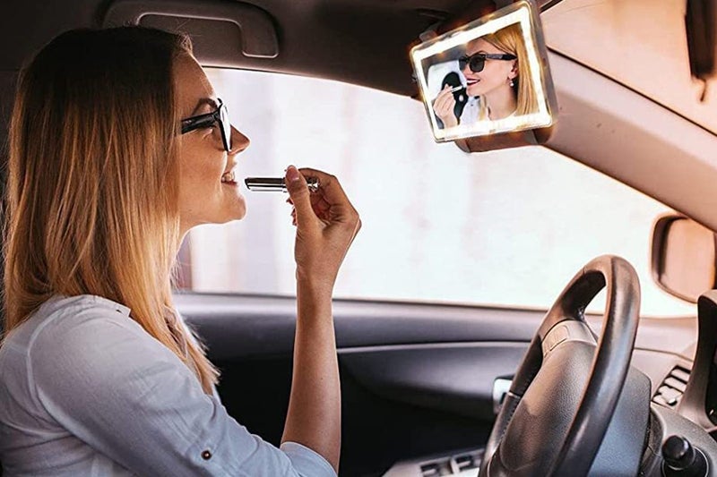 Car Makeup Mirror With Led Lights Car Visor Vanity Mirror Touch Screen-White Carousel 2