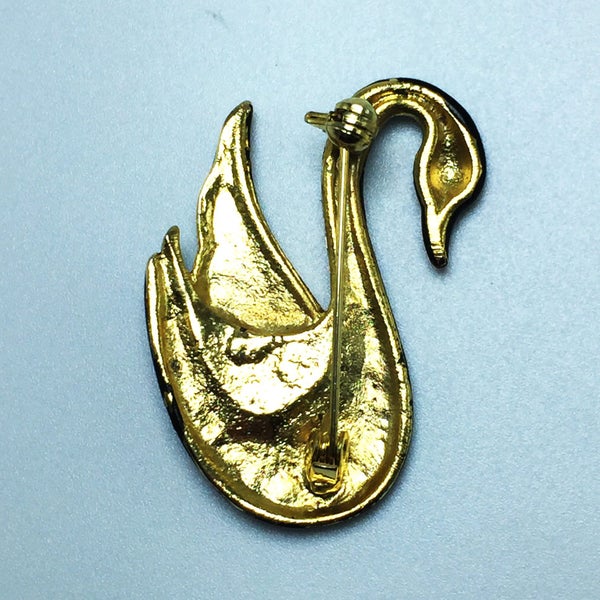 Black Swan brooch with clear rhine stones Carousel 2