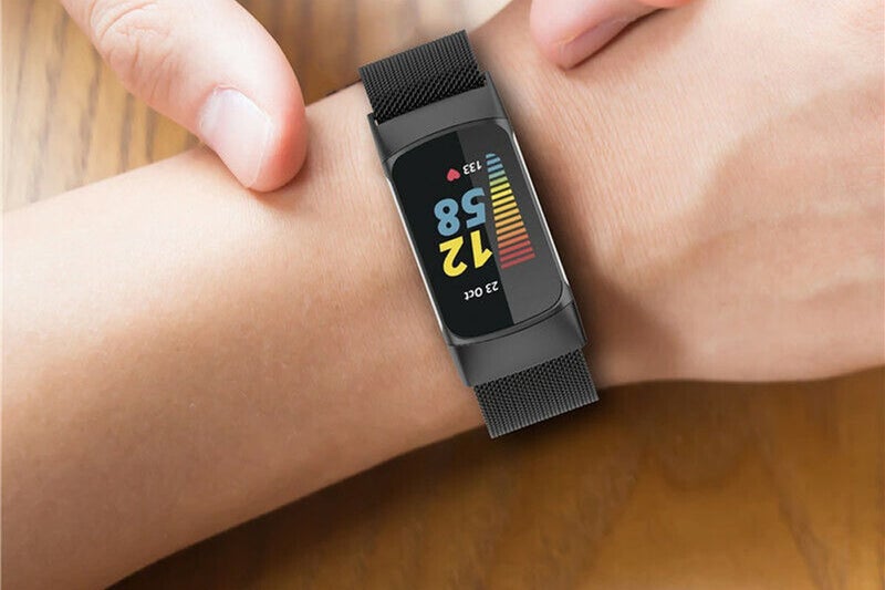 Stainless Steel Metal Band Compatible with Fitbit Charge 5 Magnetic Adjustable B Carousel 2