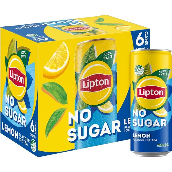 Lipton Iced Tea No Sugar Lemon Cans 240ml X 6 Pack Carousel 1