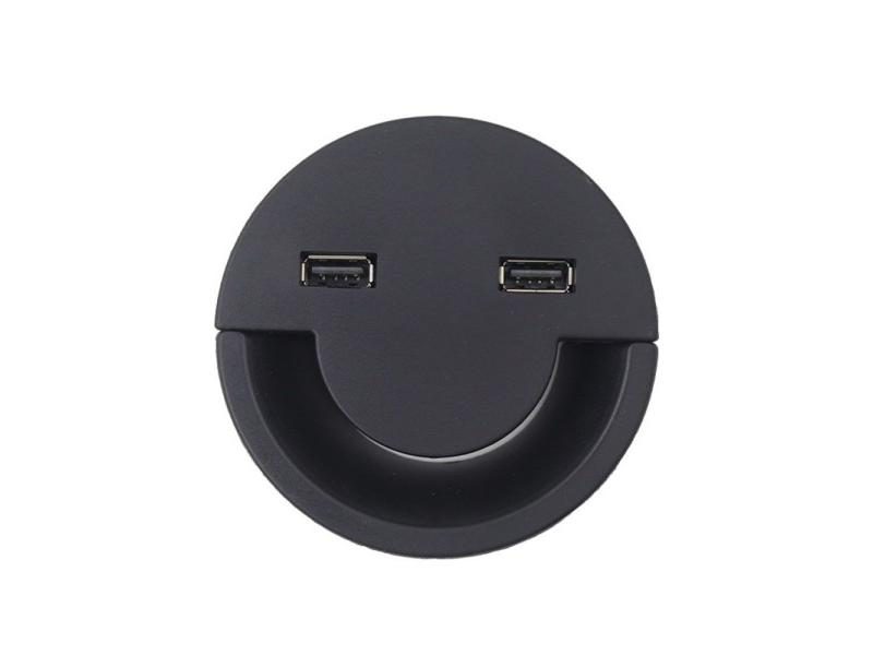 Dual Usb 80mm Round Wire Hole Cover For Home Office Desk Carousel 2