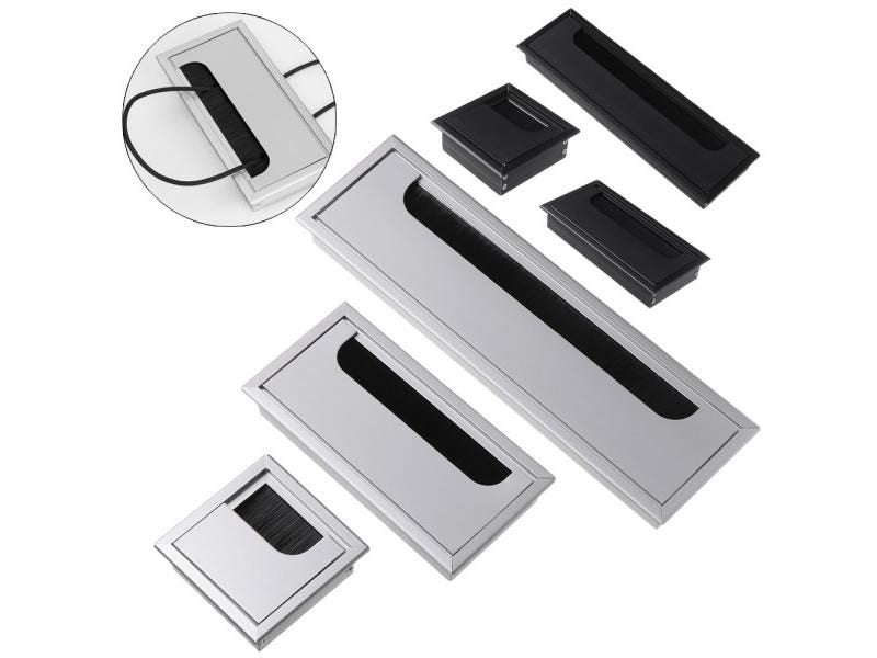 1PC Aluminum Alloy PC Desk Rectangle Wire Cable Grommet Office Table Hole Cover Carousel 2