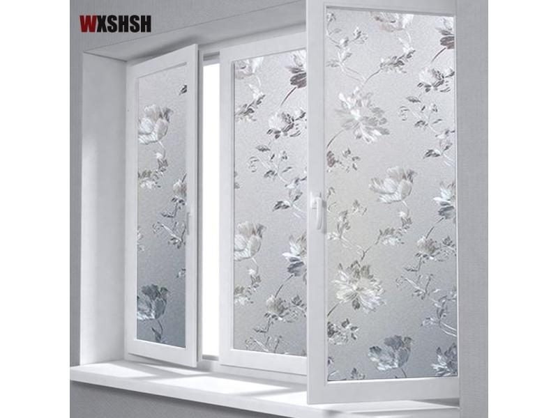 Hibiscus Flower Pattern Window Film PVC Frosted Private 3D Static Cling Privacy Carousel 1