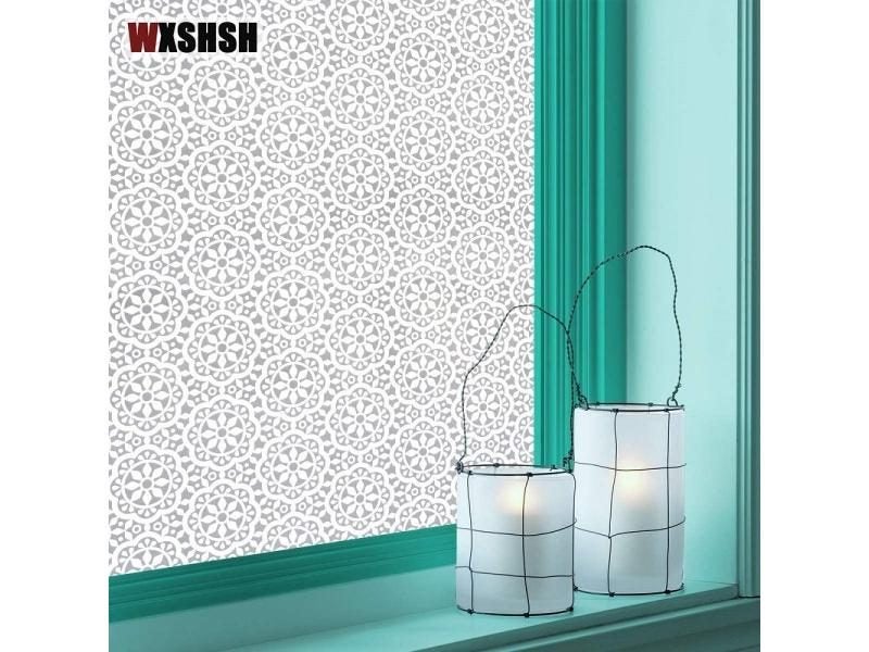 White Flower Static Cling Window Film Home Decor PVC European Style UV-Proof Carousel 1