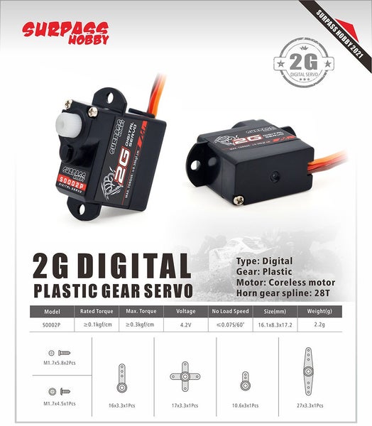 Surpass Hobby 2g 3.7g 4.3g 6g 8g Micro Digital Mini Servo Metal and Carousel 1