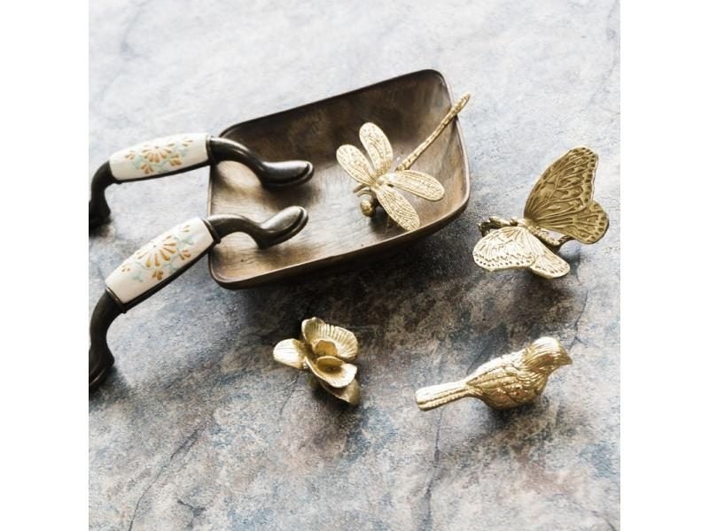 American European Retro Brass Small Butterfly Orchid Handle Shoe Cabinet Door Carousel 2