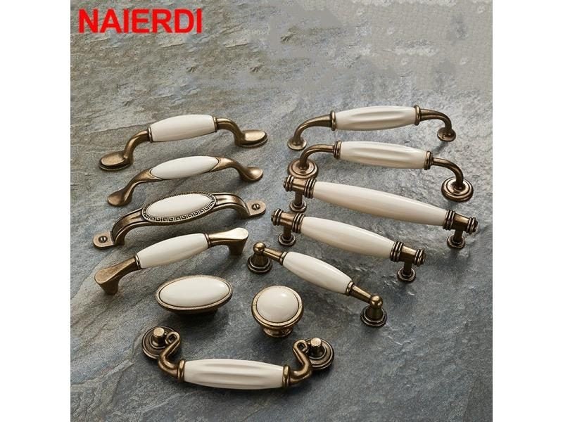 NAIERDI Zinc Alloy Ceramic White Cabinet Handles Drawer Knobs Carousel 2