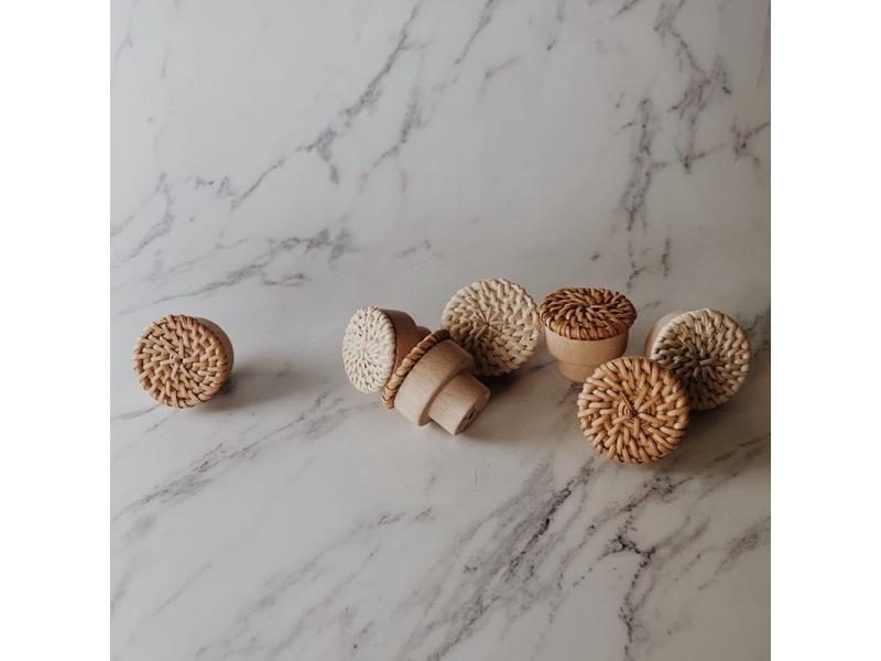 Boho Rattan Round Wooden Drawer Knobs Handmade Wicker Woven Screws For Boho Carousel 2