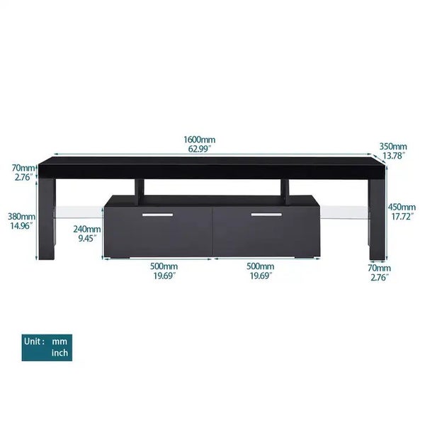 TV Cabinet Black With LED 160cm Carousel 2