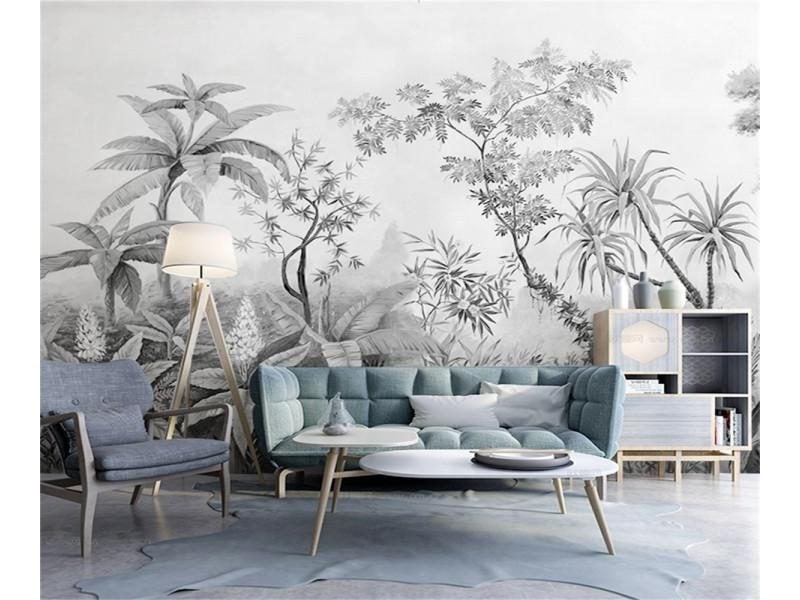Custom Wallpaper Black And White Tropical Rainforest Plant Forest Mural 3d Carousel 1