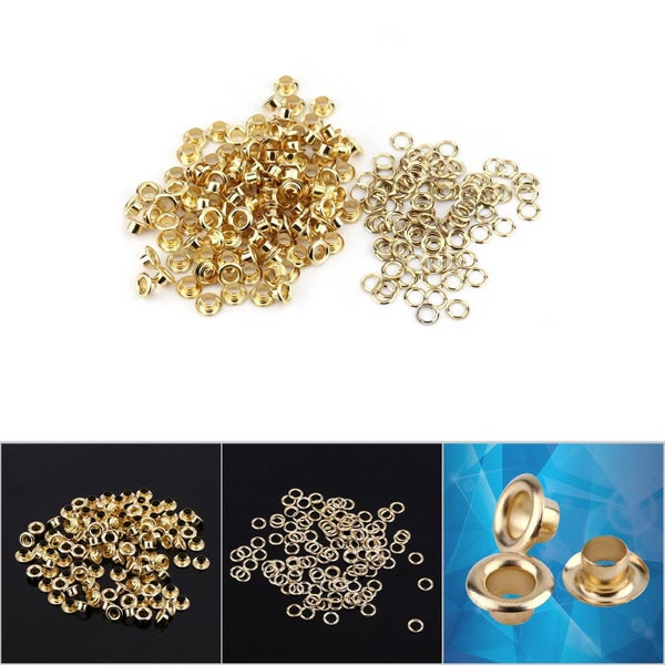 Brass Eyelets Grommets with Washers for Leather Craft Sewing (Gold) Carousel 1