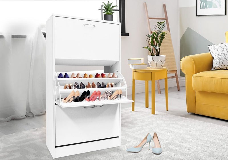 Wooden Shoe Cabinet Shoes Storage Rack Organiser Wooden Shelf Drawer 45 Pairs Carousel 2