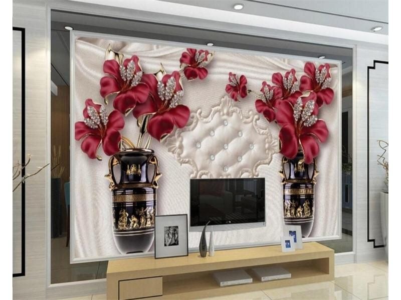 Beibehang Custom Wallpaper 3D Living Room Bedroom TV European Jewelry Flower TV Carousel 2