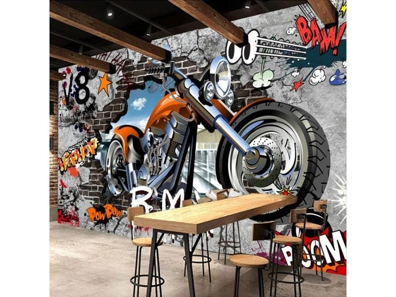High Quality Custom Wall Murals Wallpaper Motorcycle Street Art Graffiti Mural Carousel 1