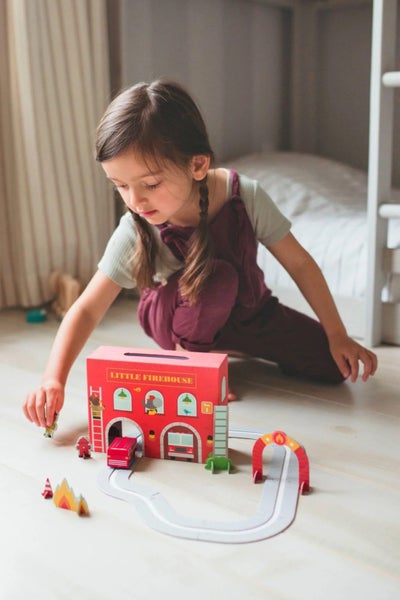 Petit Collage: Wind Up & Go Playset - Little Firehouse Carousel 2