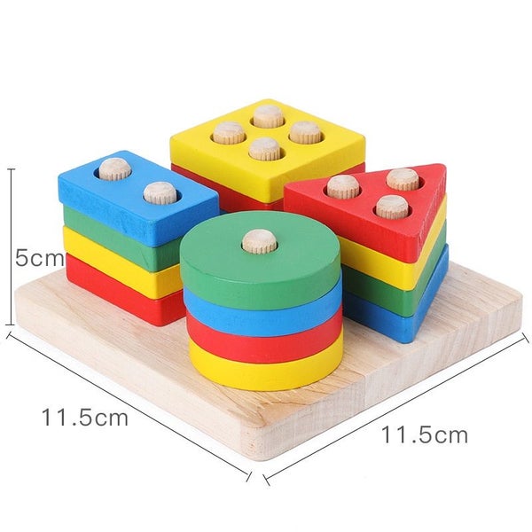 Children Wooden Building Blocks Montessori Toy Coloful Geometric Carousel 1