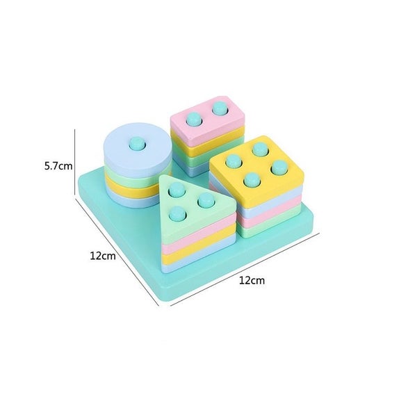 Children Wooden Building Blocks Montessori Toy Coloful Geometric Carousel 7