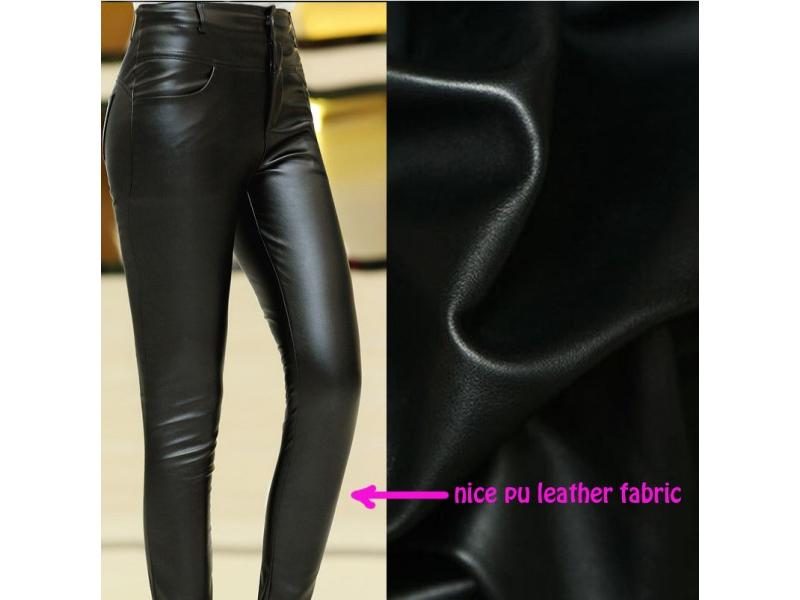 Synthetic Black Faux Leather Fabric For Sewing DIY Women's Dress Pants 69x50cm Carousel 1