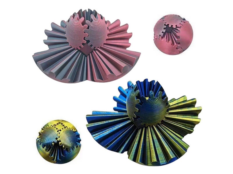 2Pcs 3D Printed Gear Ball Spinner Sphere Cube Fidget Toy for Stress Relief Carousel 1