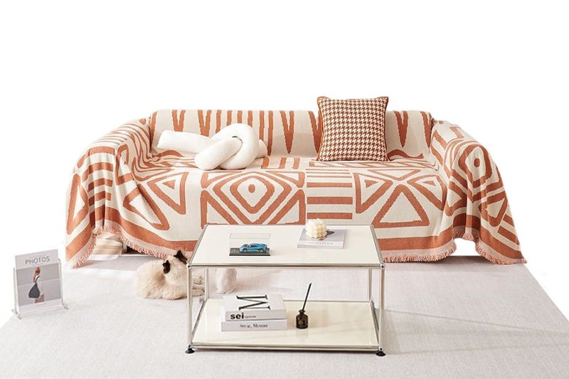 Boho Sofa Plaid Blanket Geometry Couch Cover Ethnic Sofa Cover Slipcover-Orange Carousel 1