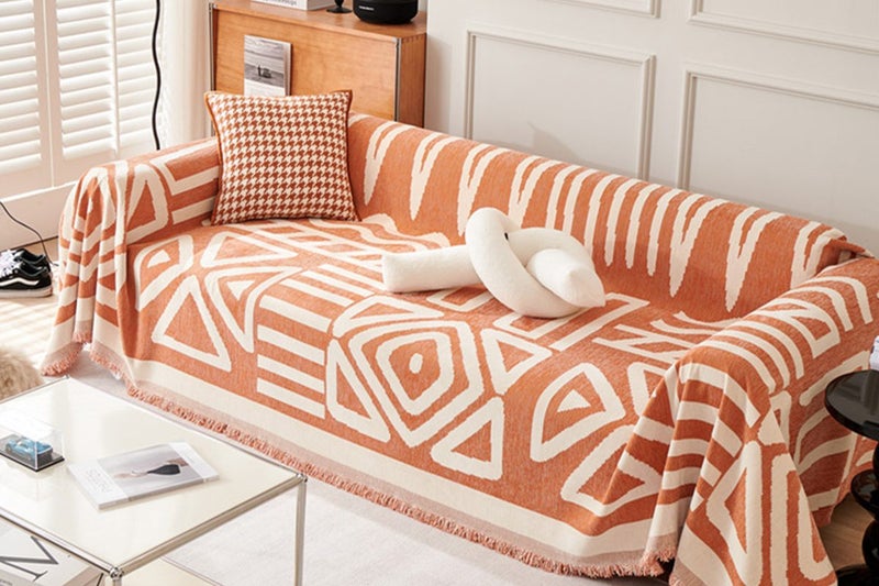 Boho Sofa Plaid Blanket Geometry Couch Cover Ethnic Sofa Cover Slipcover-Orange Carousel 2