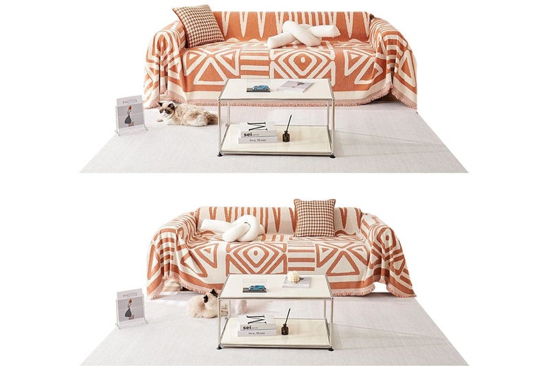 Boho Sofa Plaid Blanket Geometry Couch Cover Ethnic Sofa Cover Slipcover-Orange Carousel 7