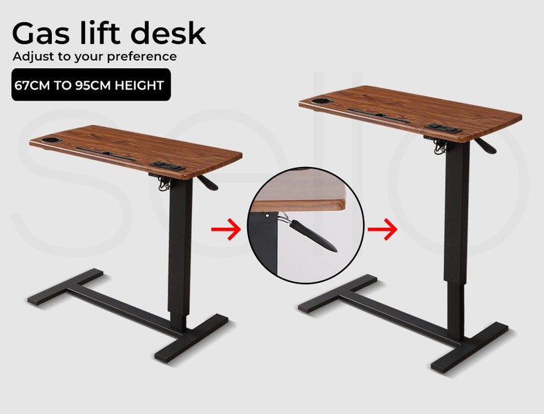 Levede Mobile Standing Desk Foldable Bed Side Table Gas Lift Stand Computer Carousel 2