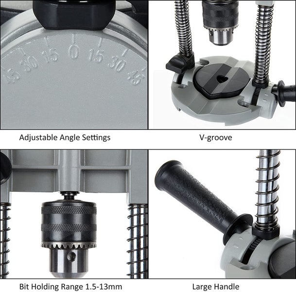 Multi-Angle Drill Guide Adjustable Drill Press Stand with Universal Chuck Carousel 5