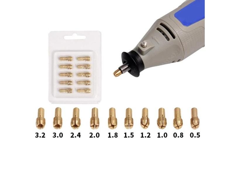Electric Grinding Accessories 10Pcs 3.2mm-0.5mm Mini Drill Brass Collet Chuck Carousel 1