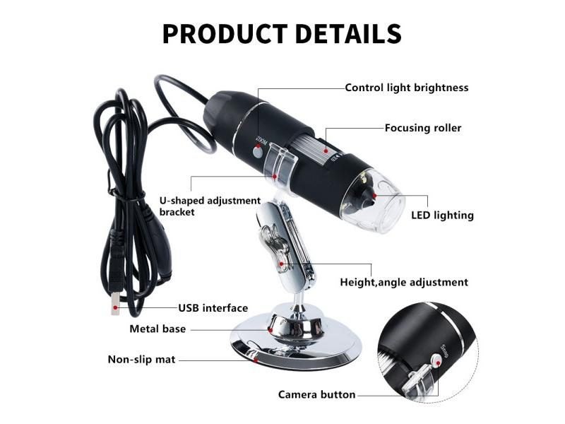 Adjustable 1600X Microscope Handheld Digital Microscope Endoscope USB Interface Carousel 1