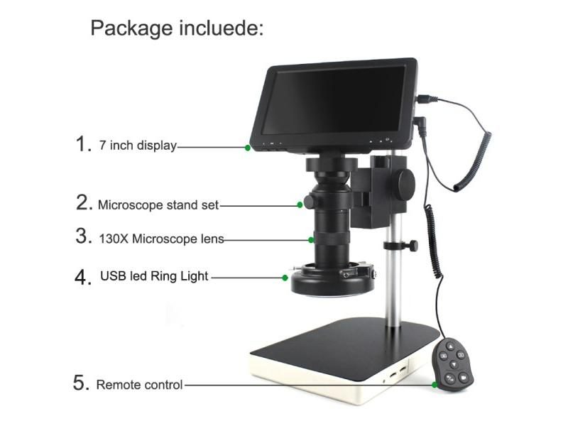 7 Inch LCD HD Video Microscope With130X C Mount Lens Electronic Microscope Carousel 1