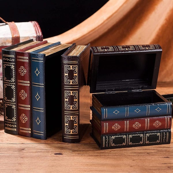 2 Pcs False Book Box Vintage Storage Book Jewellery Storage Packaging Study Book Carousel 2