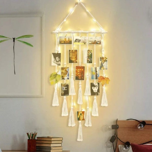 Hanging Photo Display Macram| with Light Wall D|cor - Battery Powered Carousel 1