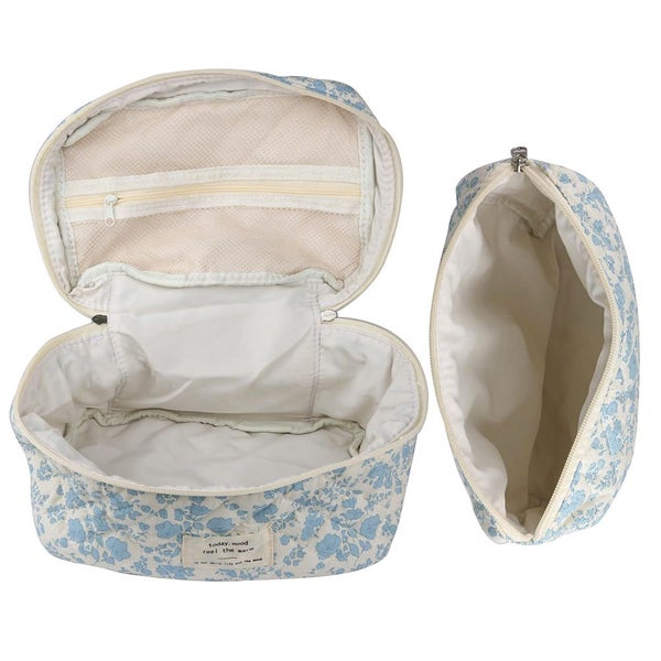 Quilted Floral Makeup Bag Set for Travel Coquette Aesthetic Cosmetic Bags (2-... Carousel 2
