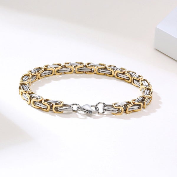 Men's Titanium Steel Byzantine Link Chain Bracelet with 18K Gold - SALE! Carousel 1