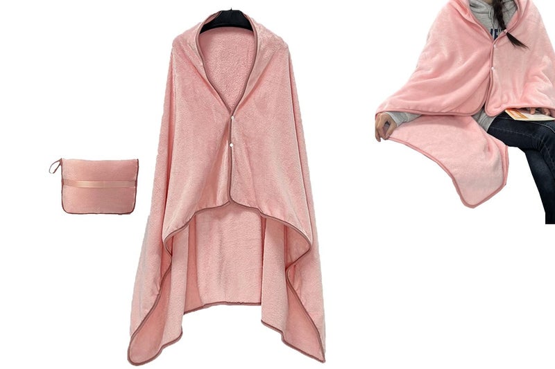 3 In 1 Travel Plane Shawl Blanket Multi-Functional Soft Airplane Blanket-Pink Carousel 1