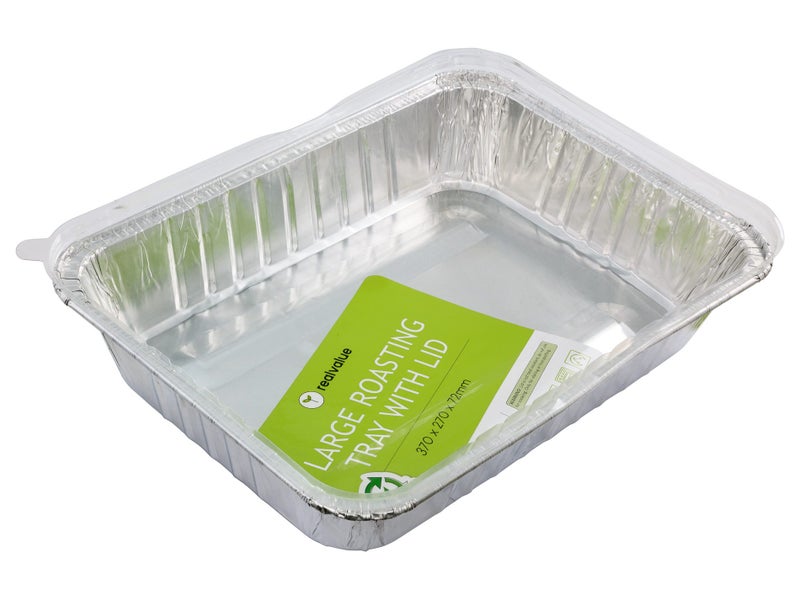 Large Foil Roasting Tray With Clear Plastic Lid - 37cm x 27cm x 7cm Carousel 1